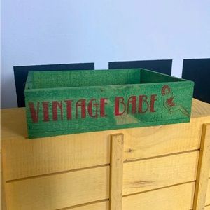 Handmade laser engraved green wood crate